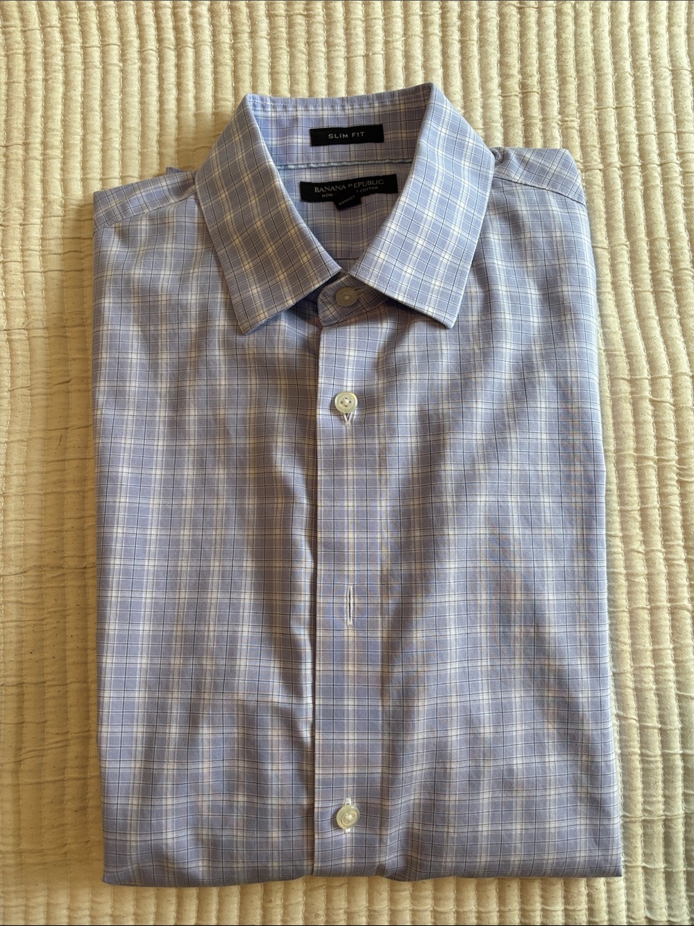 Banana Republic Light Blue Plaid Slim Fit Dress Shirt